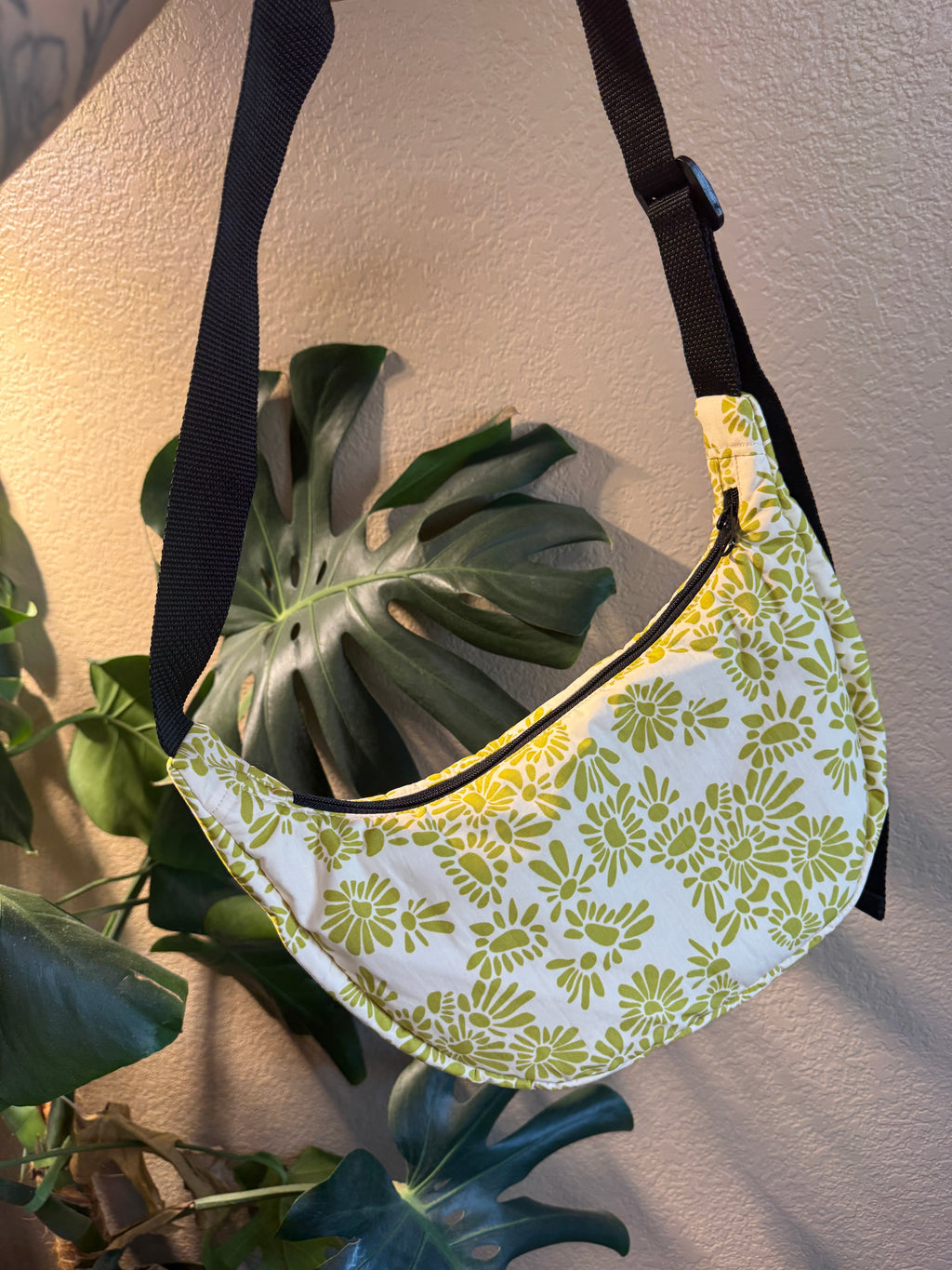 Lemon Lime Floral Crescent Moon Bag