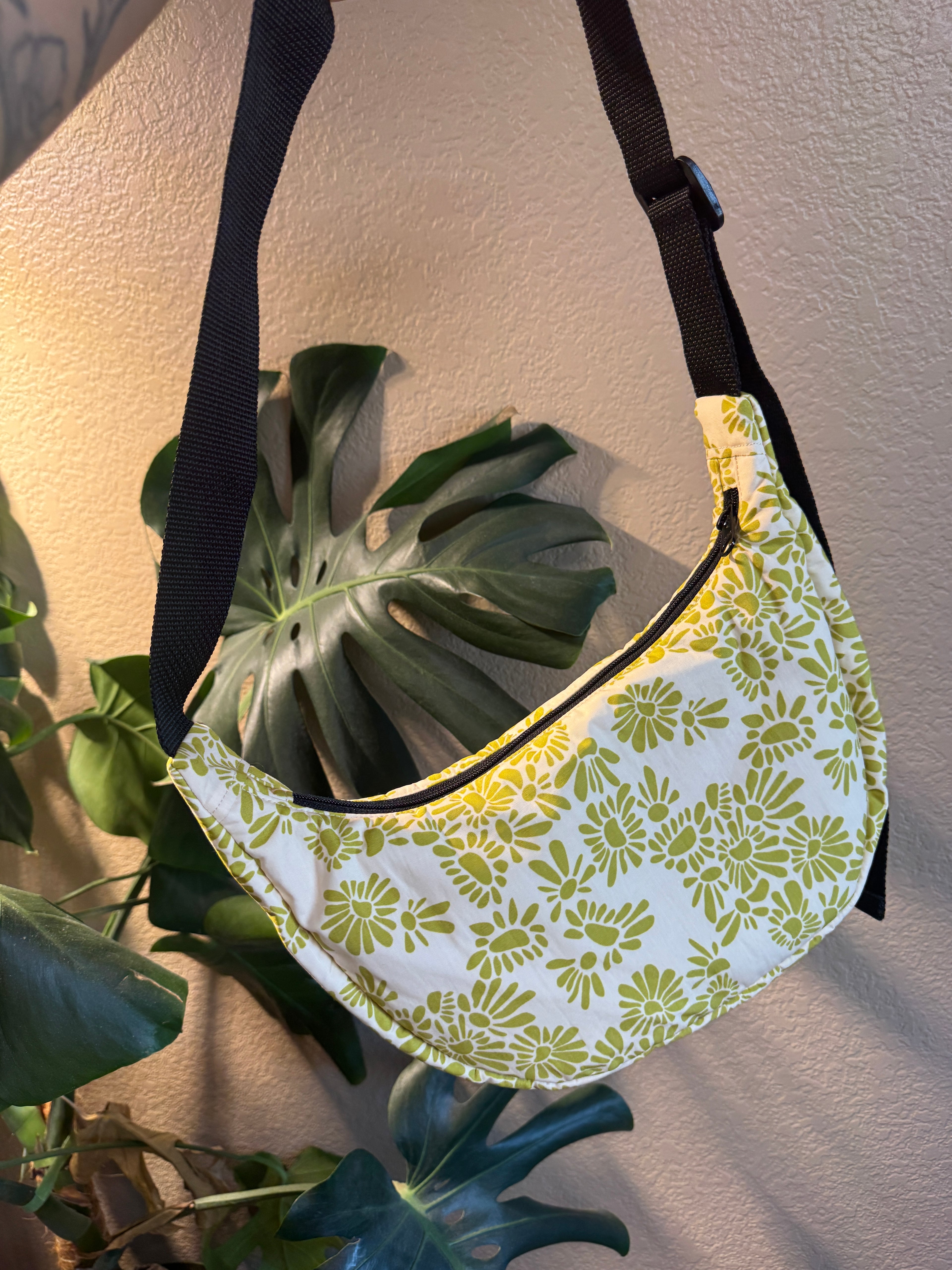 Lemon Lime Floral Crescent Moon Bag