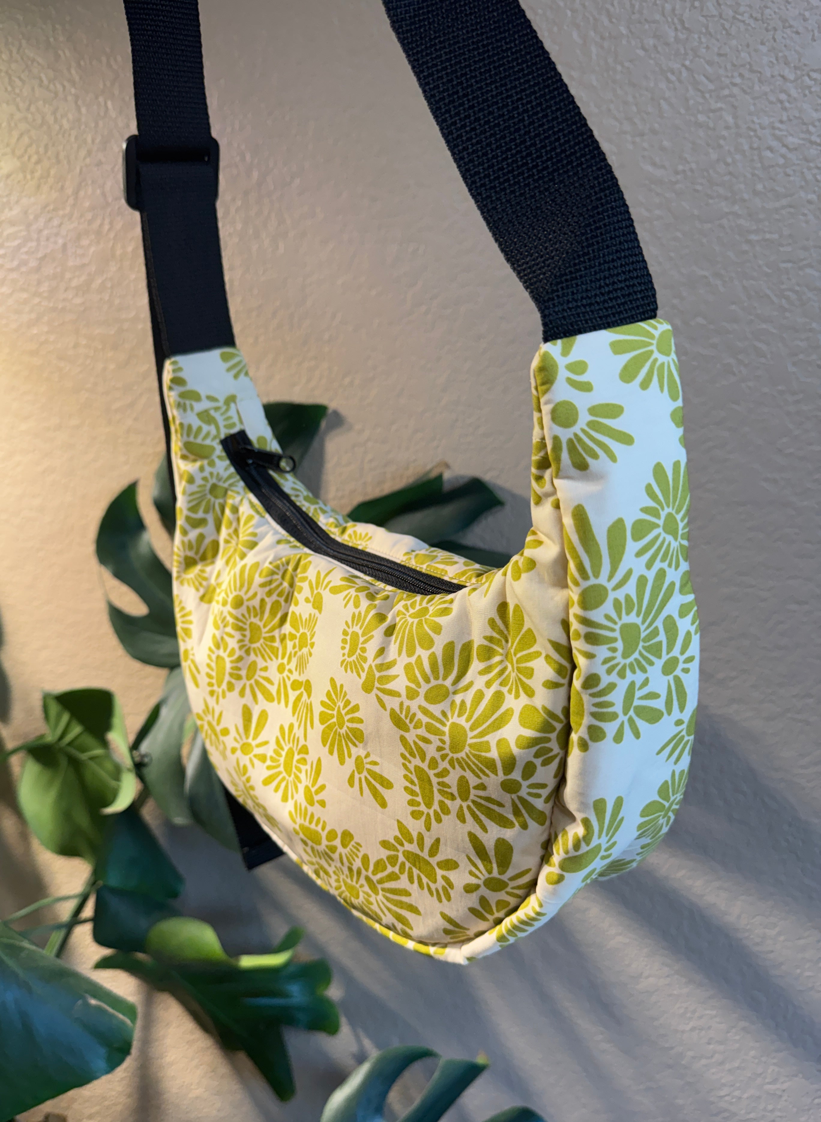 Lemon Lime Floral Crescent Moon Bag