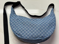 Checkered Denim Crescent Moon Bag
